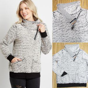 Gray Sherpa Cowl Neck Pullover Sweatshirt